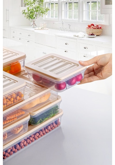 3 Adet 2400ml. Freshbox Saklama Kabı Seti - Mikrodalga Ve Difrize Uyumlu Krem