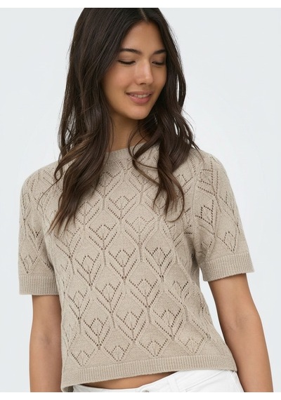 Only Onlsunny S/s Structure Pullover Knt Kadın Beige Kazak - 15350928 Bej