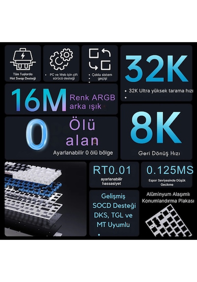 Alux 68 Max He- Kablolu Manyetik Switch Klavye- 8.000 Hz Alüminyum Gövde Argb