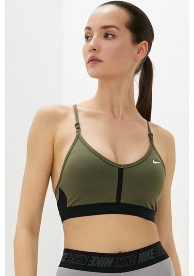 Nike Dri Fit Indy V Neck Light Support Womens Bra Khaki Kadın Sporcu Sütyeni Haki Haki