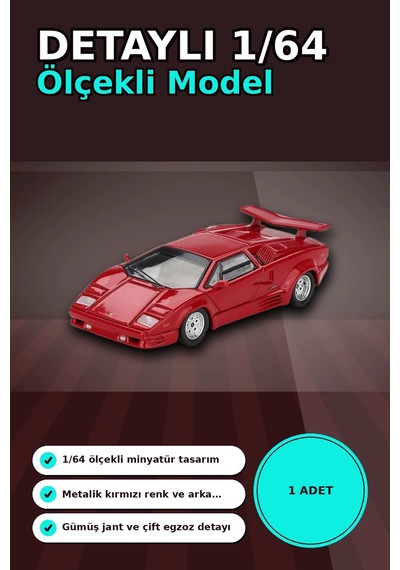 Kırmızı Metalik 1/64 Lamborghini Countach 25th Anniversary Model Araba Bx-313387