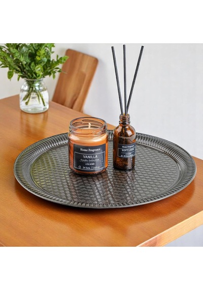 Osmanlı Tarzı Yuvarlak Dövme Metal Servis Tepsisi 30 Cm, 357 G, 5 Renk Seçeneği Antik Siyah