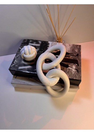 Modern Beyaz Zincir Dekoratif Obje Şık Masa Üstü & Kitaplık Süs Eşyası 13 Cm X 3 Zincir Bloğu