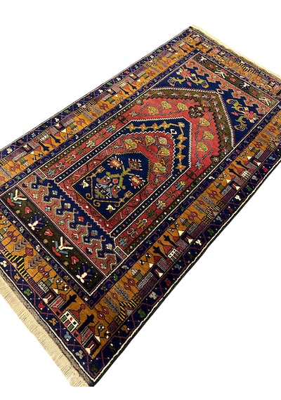 El Dokuma Yahyalı Büyük Mihraplı 115x210 Antika Kök Boya Halı Teşhir Ürün