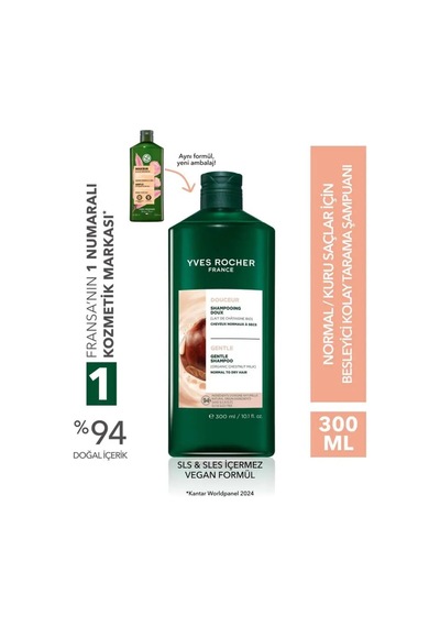 Yves Rocher Normal Ve Kuru Saçlar İçin Sülfat İçermeyen Besleyici Kolay Tarama Şampuanı 300 Ml Vegan