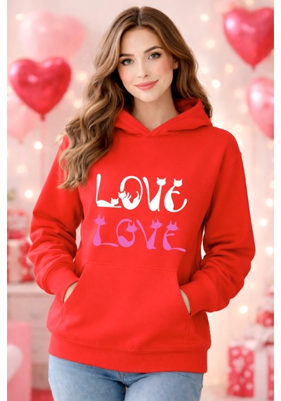 Stil X Sevgililer Gününe Özel, Kapüşonlu Kadın Sweatshırt, Valentıne's Day Kırmızı-7