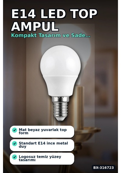 Led Top Ampul E14 İnce Duy 6w 6500k Beyaz Işık 540 Lümen Avize Aplik Ampulü Bx-316723 1