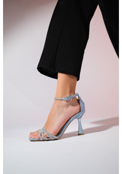 Luvishoes Monica Mavi Simli Taşlı Kadın İnce Topuklu Abiye Ayakkabı