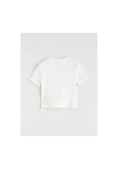 LC Waikiki Lcw Kids Ekru Bisiklet Yaka Frankfurt Baskılı Kız Çocuk Crop Tişört Ecru