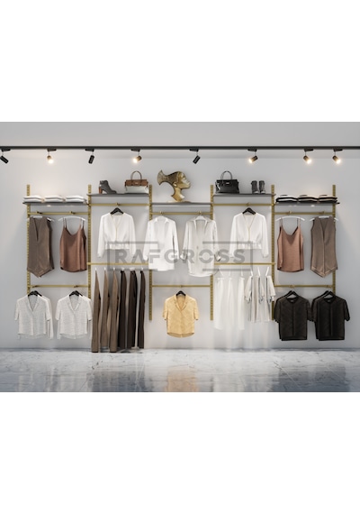 Mağaza Raf Sistemi, Askılık Sistemi, Butik, Mağaza Stand-305x200 Gold - Antrasit