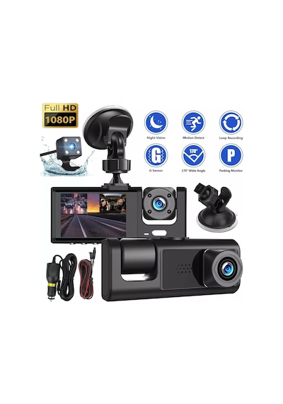 Tr H309 Full Hd 1080p Üç Kameralı Araç Içi Kamera Araba Güvenlik Kamerası Gece Görüşü Ön Geri İç Kayıt Ir