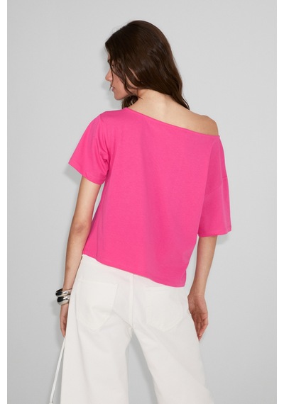 Grımelange Qaly Kadın Kayık Yaka Tek Omuz Kısa Kol Ön Ve Arka Baskı Detaylı Relaxed Pembe T-shirt Grımelange Qaly Kadın Kayık Yaka Tek Omuz Kısa Kol Ön Ve Arka Baskı Detaylı Relaxed Pembe T-shirt
