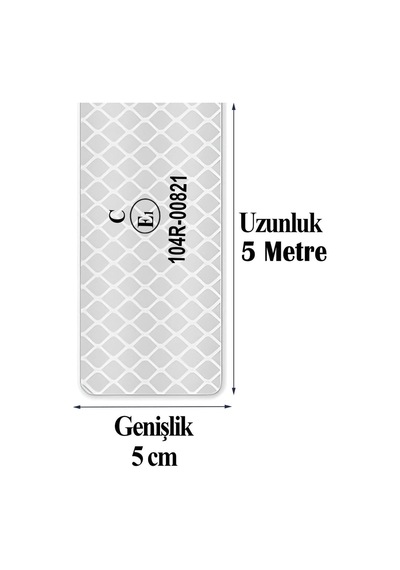 Badem10 Tüvtürk Onaylı Bant Beyaz 5 Metre 5 Cm Belgeli Reflektörlü Reflektif Fosforlu Şerit Bant İkaz Bandı