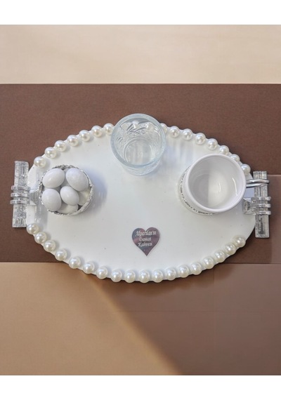Lustre İncili Söz Nişan Tepsisi Beyaz
