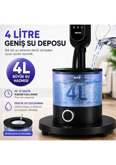 16 İnç Buharlı Vantilatör, 4l Su Hazneli Ayaklı Fan, Uzaktan Kumandalı, Led Ekranlı, 3 Hız Kademeli, 3 Modlu, Nemlendirici Özellikli, Salınımlı Sessiz Vantilatör