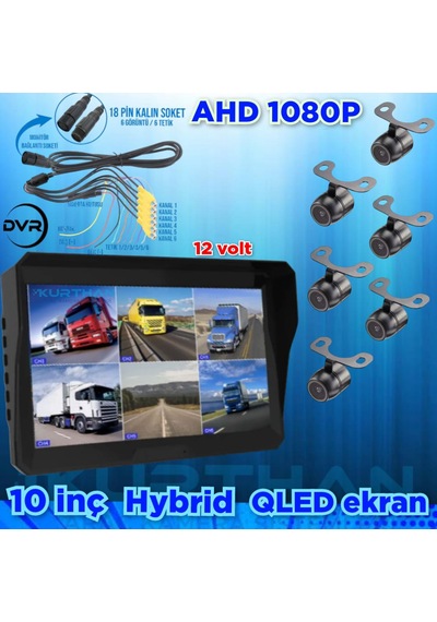 Qled Ekran 10'' Dvr Monitör 6 Adet Ahd 1080p Kelebek Kamera 12v
