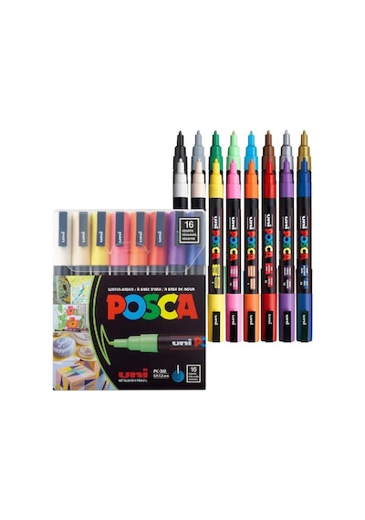 Uni-ball Posca Pc-3m 0.9-1.3mm Marker Kalem Seti 16 Renk Çok Renkli