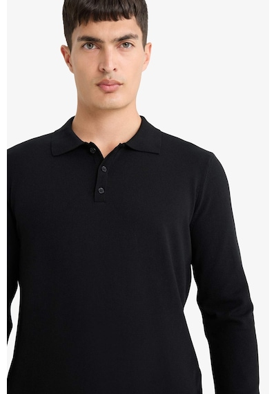 Defacto Standart Fit Polo Yaka Premium Düğmeli Triko Kazak D0454AX24AU Siyah
