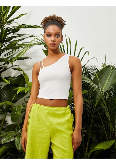 Koton Crop Fitilli Atlet Asimetrik Yaka Ekru 3sal30065ık 3SAL30065IK010