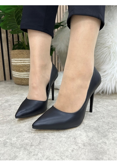 Nstil Günlük Kadın Stiletto Sivri Burun Düz Sade Şık Rahat Tırtıklı Taban İnce Topuklu Ayakkabı 289 Siyah