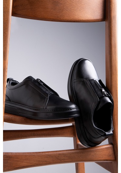 Ducavelli Ventu Erkek Hakiki Deri Sneaker, Fermuarlı Sneaker, Hakiki Deri Sneaker, Erkek Sneaker Siyah