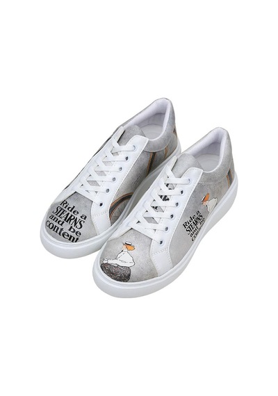 Kadın Vegan Deri Gri Sneakers - Rider Woman Tasarım Çok Renkli