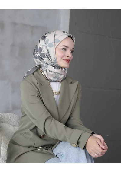 Bushu Lavender Twill Eşarp - Çiçek Desenli Mor haki