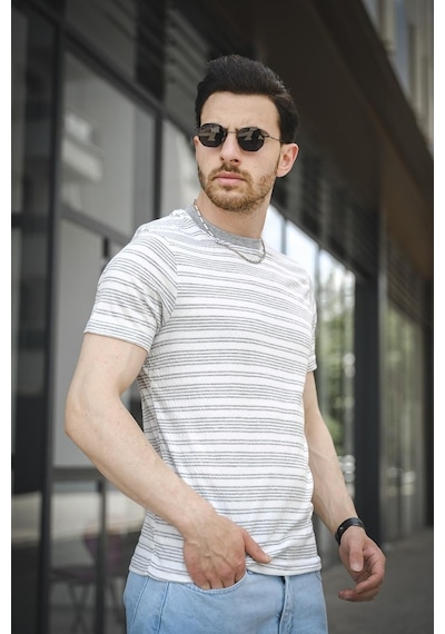 Jacky Çizgili Örme Yaka Likralı Erkek Tshirt