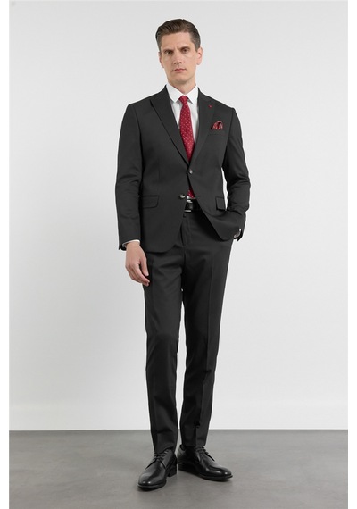 İmza Siyah Kırlangıç Yaka 6 Drop Slim Fit Tam Astar Esnek Takım Elbise 1001260160