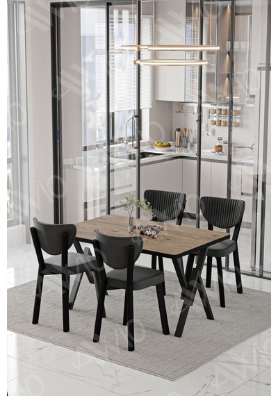 Avvio Rubi Elma Sandalye 80x120 Yemek Masası Mutfak Masası 4 Kişilik Masa Sandalye Takımı Akça