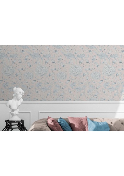 Vintagepastel Çiçekler Yapraklar Duvar Kağıdı-5645 Çok Renkli