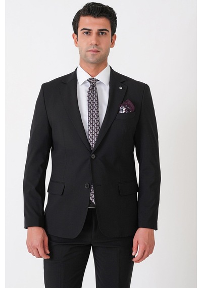 Efor Slim Fit Esnek %97 Yünlü Düz Siyah Takım Elbise Tk 957