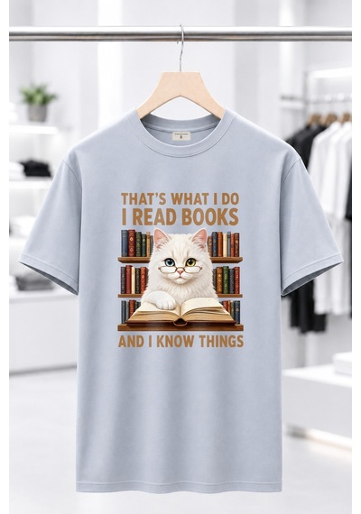 Bayloranzzo The Reader Cat %100 Pamuk Heavy Cotton Premium Kalite Kadın Tişört Gri