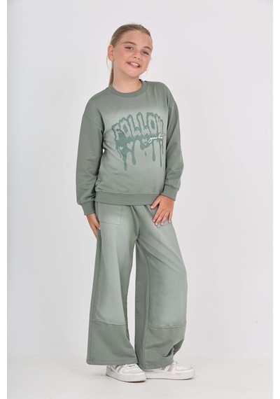 Toontoy Kids Toontoy Kız Çocuk 2'li Takım Eskitme Baskılı Bisiklet Yaka Sweatshirt & Beli Lastikli Cepli Bol Paça Eşofman Altı - 2 İplik Yeşil Toontoy Kids Toontoy Kız Çocuk 2'li Takım Eskitme Baskılı Bisiklet Yaka Sweatshirt & Beli Lastikli Cepli Bol Paça Eşofman Altı - 2 İplik Yeşil