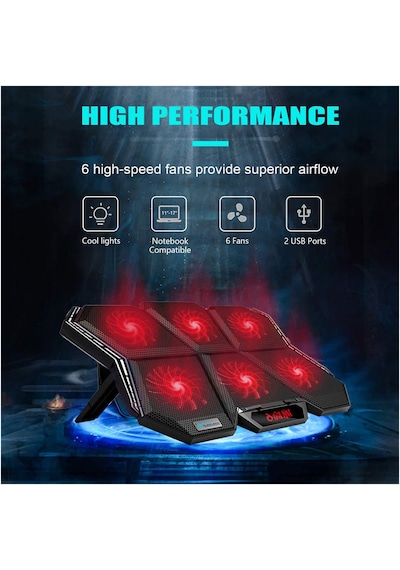 Rgb Led 6 Fanlı Notebook Soğutucu Fan Kontrollü 2 Usb 7 Kademeli