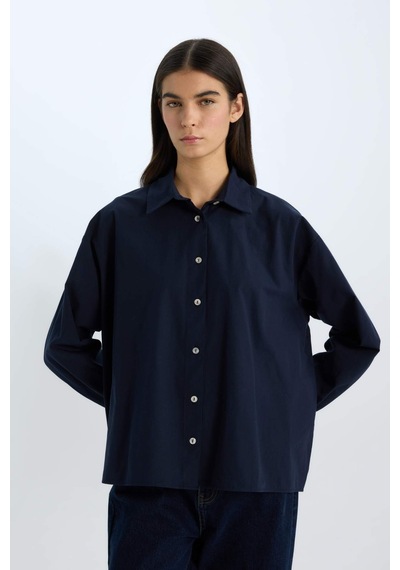 DeFacto Oversize Geniş Kalıp Poplin Basic Düz Uzun Kollu Gömlek E2677AX24WNNV245 Lacivert DeFacto Oversize Geniş Kalıp Poplin Basic Düz Uzun Kollu Gömlek E2677AX24WNNV245 Lacivert