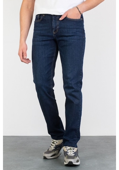 HLT Jeans Erkek Koyu Mavi Yıkamalı Regular Fit Boru Paça Likralı Jean Kot Pantolon Vıctor