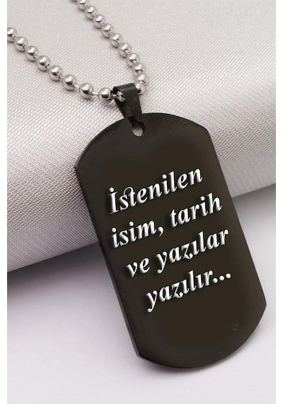 Kişiye Özel Isimli Siyah Asker Künyesi Çelik Erkek Kolye Eck04S Beyaz