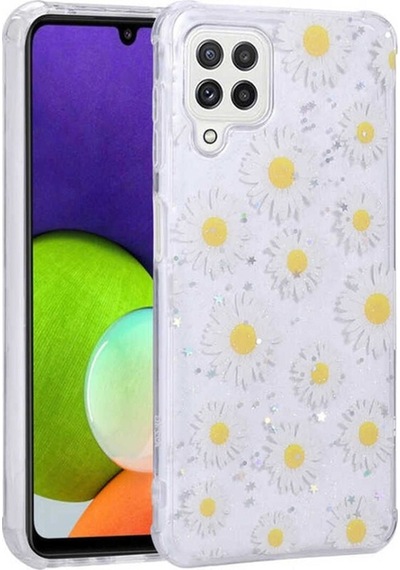 Galaxy M32 Kılıf Simli Desenli Kamera Korumalı Parlak Zore Popy Kapak Papatya