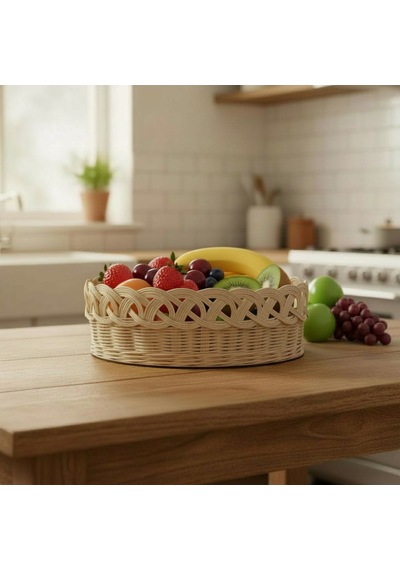 El Yapımı Doğal Rattan Sepet Ekmek Sepeti Meyve Sepeti Rattan0001 Bej