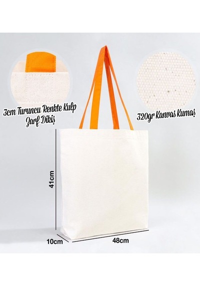 Bk Gift I Love Dubai Turuncu Renkli Kulp Kanvas Plaj Çantası 48x40m, Baskılı Omuz Çantası, Alışveriş Çantası
