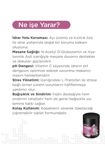 Cutepet Urigo Köpek İdrar Yolu Sağlığı Destekleyici Tablet 60 Adet Üriner Sistem Ve Mesane Destekleyici