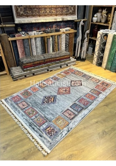 Salerno Çamaşır Makinesinde Yıkanabilir Kilim Halı Hs1007 Çok Renkli