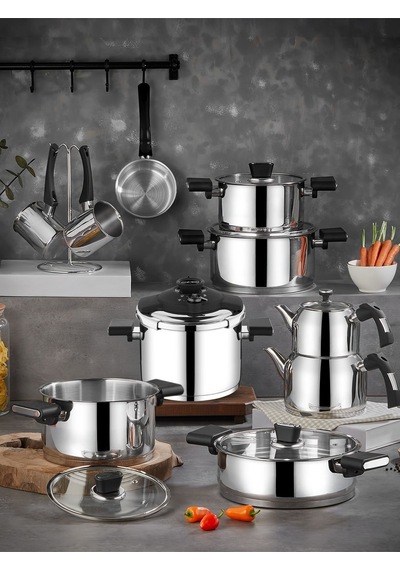 Cocinero Leon 1097 8 Parça Silindir Çelik Tencere  Seti