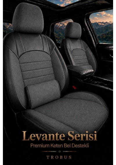 Levante Serisi Bel Destekli Keten Füme Üniversal Koltuk Kılıfı Tam Set