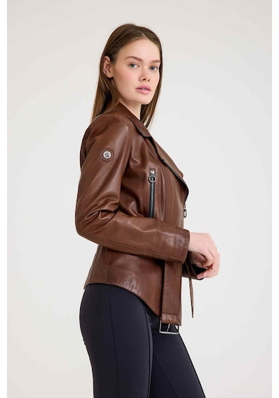 Regular Biker Bayan Deri Ceket Vb-7 Bk-1653 - 20303 Kahverengi