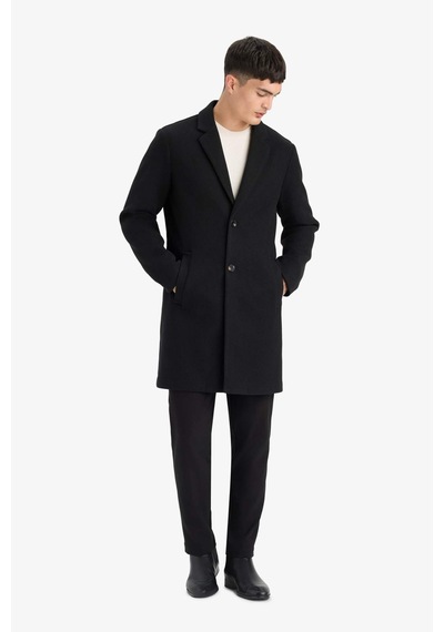 Defacto Relax Fit Ceket Yaka Düğmeli Cepli Kışlık Kaşe Parka Y8903az25aubk27 Siyah-bk27