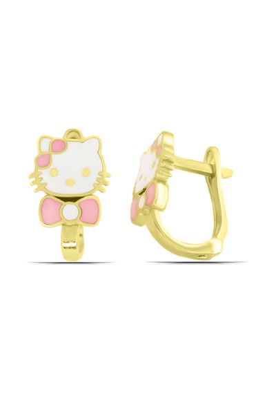 Kız Çocuk Hello Kitty Kedi Tasarım 925 Ayar Gümüş J Küpe
