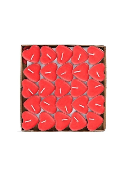 Kırmızı Kalpli Tealight Mum 50 Adet Kokusuz Kırmızı