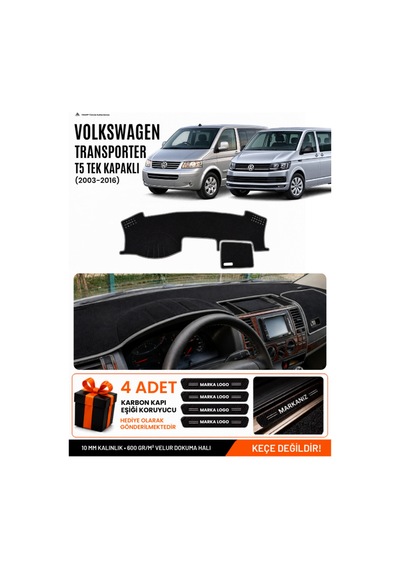 Volkswagen Transporter T5 Tek Kapaklı 2003-2016 Uyumlu Torpido Örtüsü - Siyah-gri - Vw027